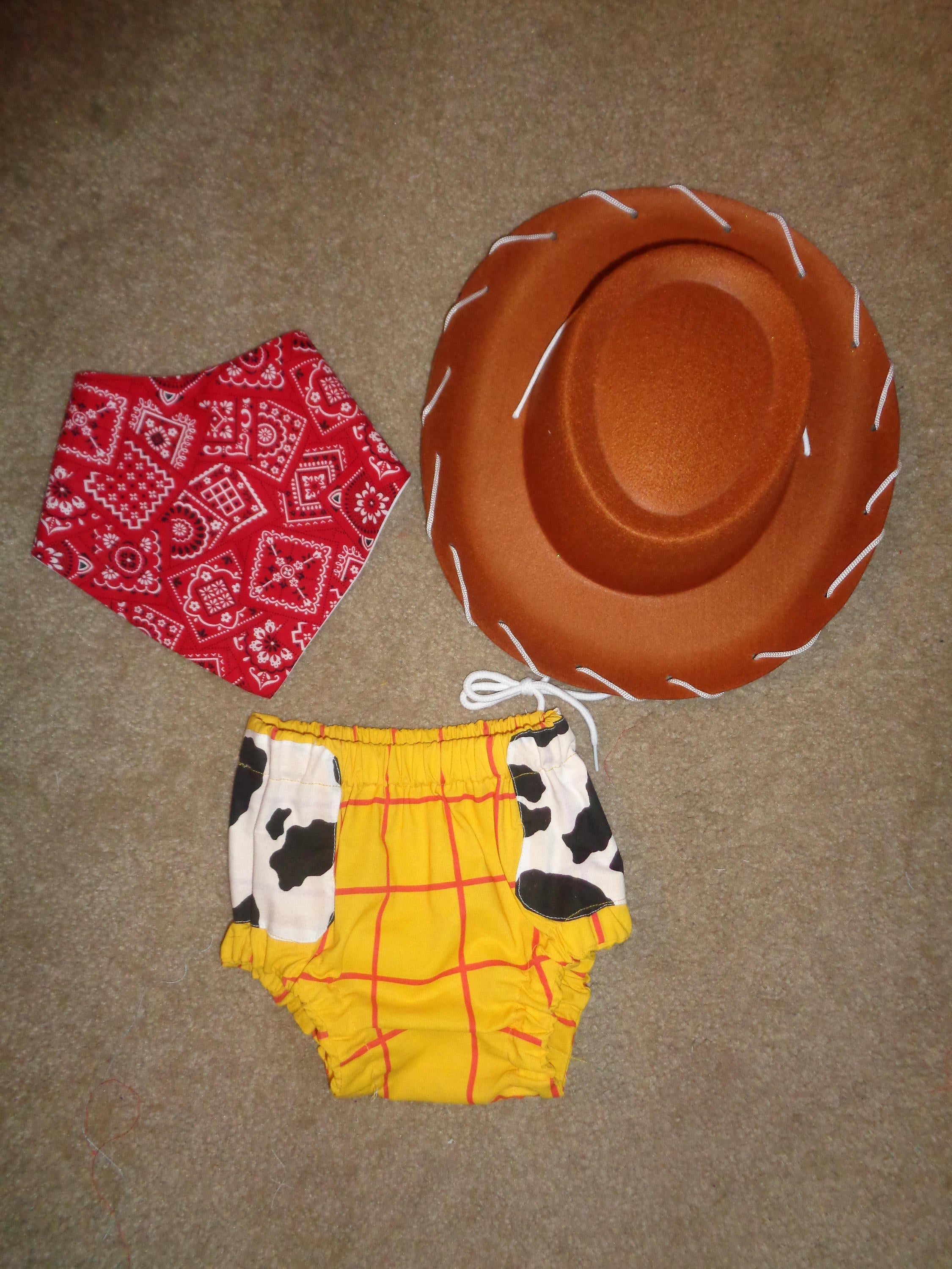 Cowboy Sheriff Woody Cake Smash Bloomers, Bandana Bib and Cowboy Hat-Cowboy Birthday-Cowboy Diaper Cover-Toy Cake smash Set-Woody