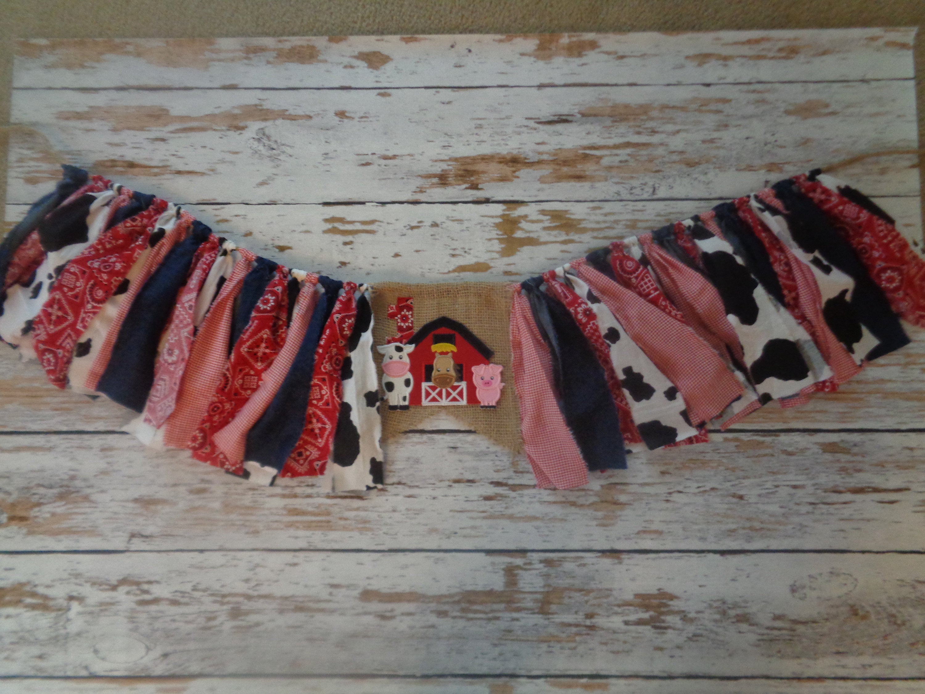 Birthday On The Farm Old McDonald Fabric Birthday banner for Highchair, photo back drop, or Table banner