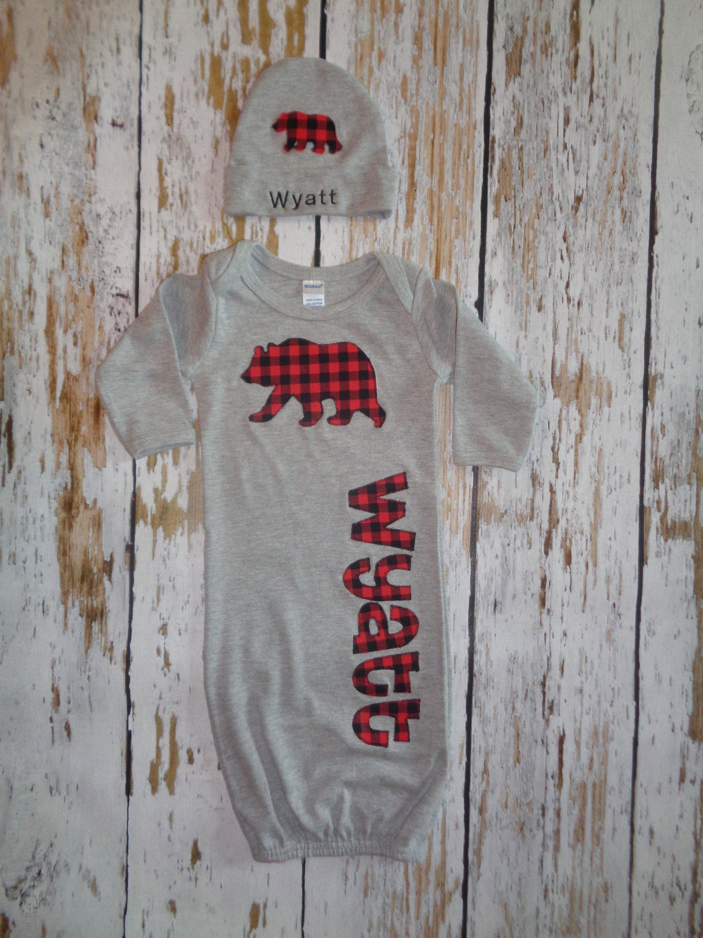 Personalized Newborn Boy Buffalo Plaid, Infant sleeper, Going home outfit Boy, Bring home outfit, Baby name gown, Newborn Boy Outfit