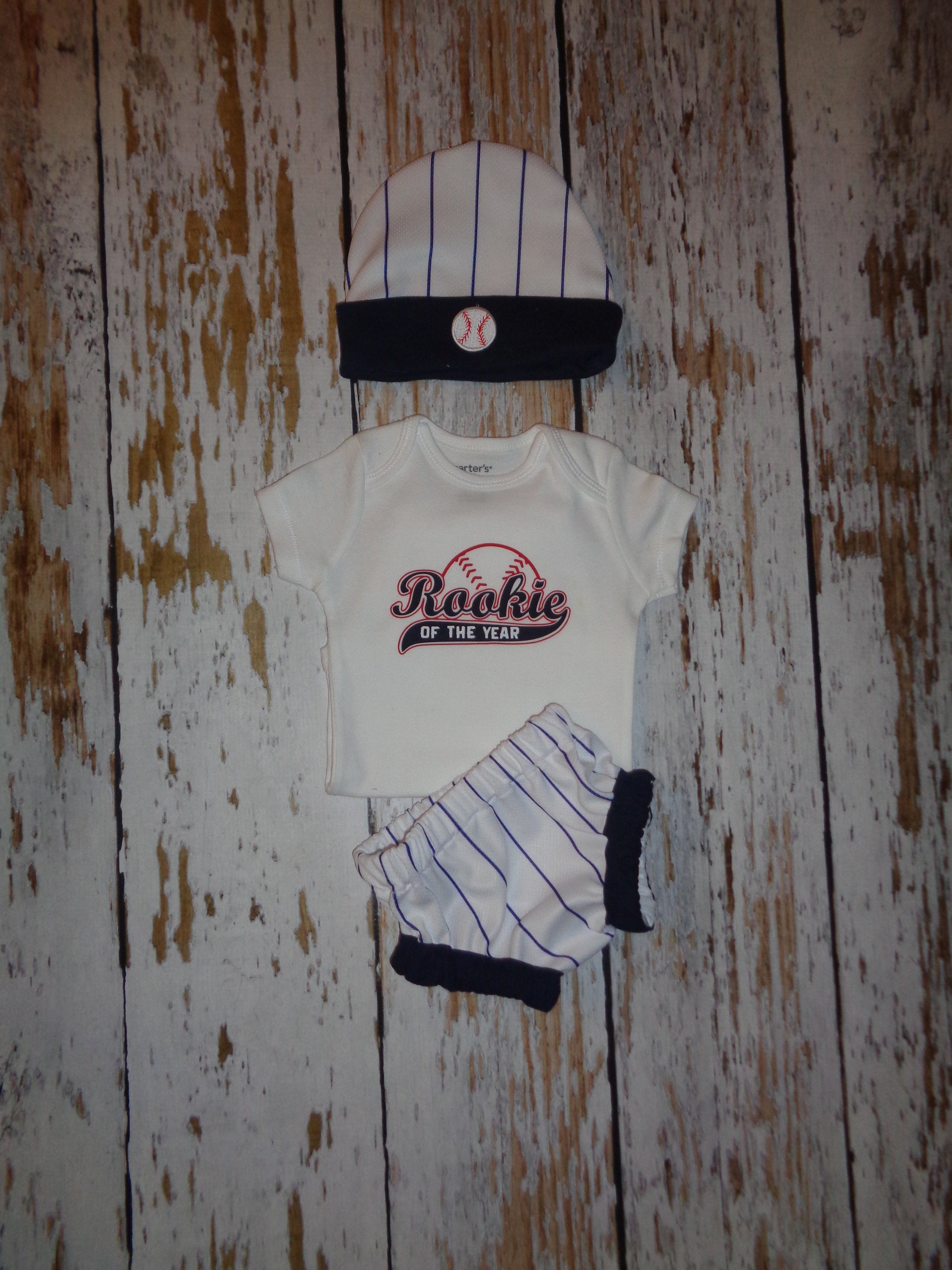 Baby Boy Baseball Outfit, Baby Boy Coming Home Outfit, Boy Bodysuit, , Navy Pinstripes, Baseball bloomers, Baseball Cap and body suit