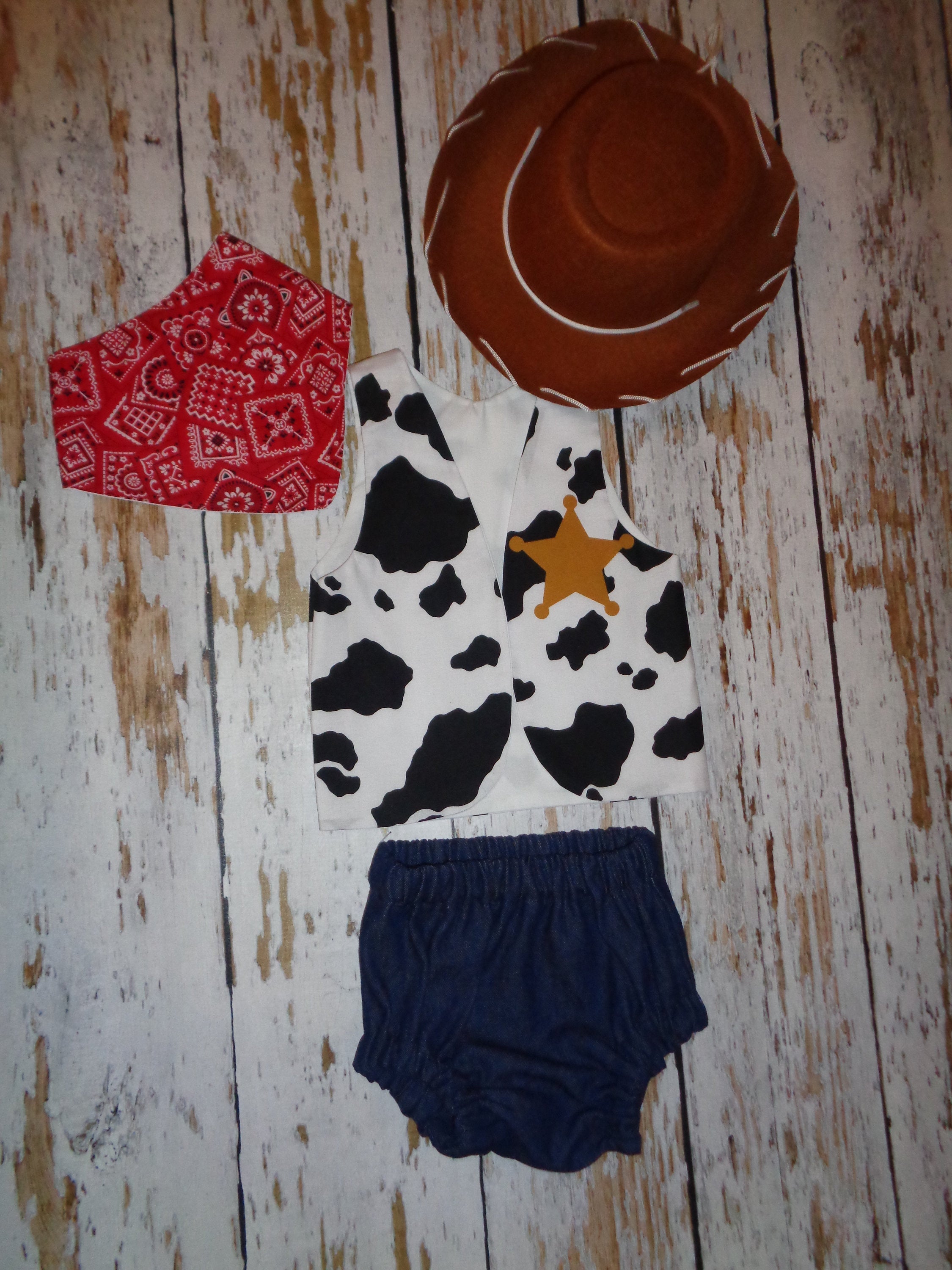 Cowboy Sheriff Smash Bloomers, Bandana Bib ,Vest and Cowboy Hat-Cowboy Birthday-Woody Diaper Cover-Toy themed Cake smash-Woody, Bloomers
