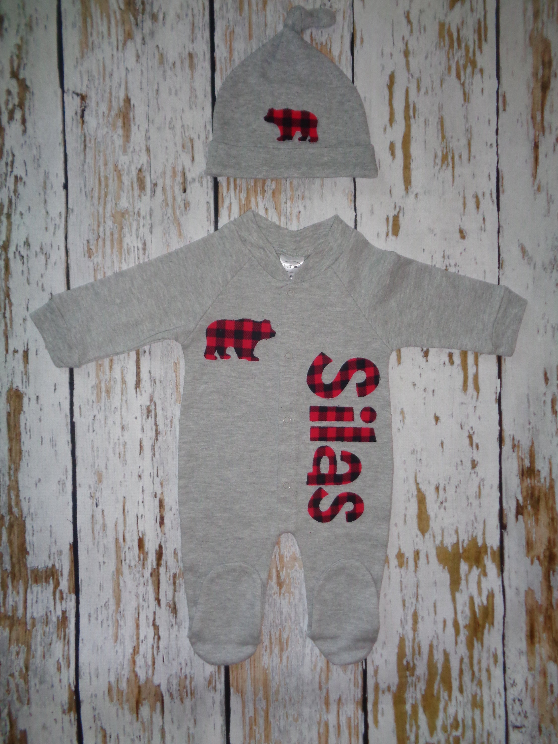 Personalized Newborn Boy Buffalo Plaid, Infant sleeper, Going home outfit Boy, Bring home outfit, Baby Shower Sleeper, Newborn Boy Outfit