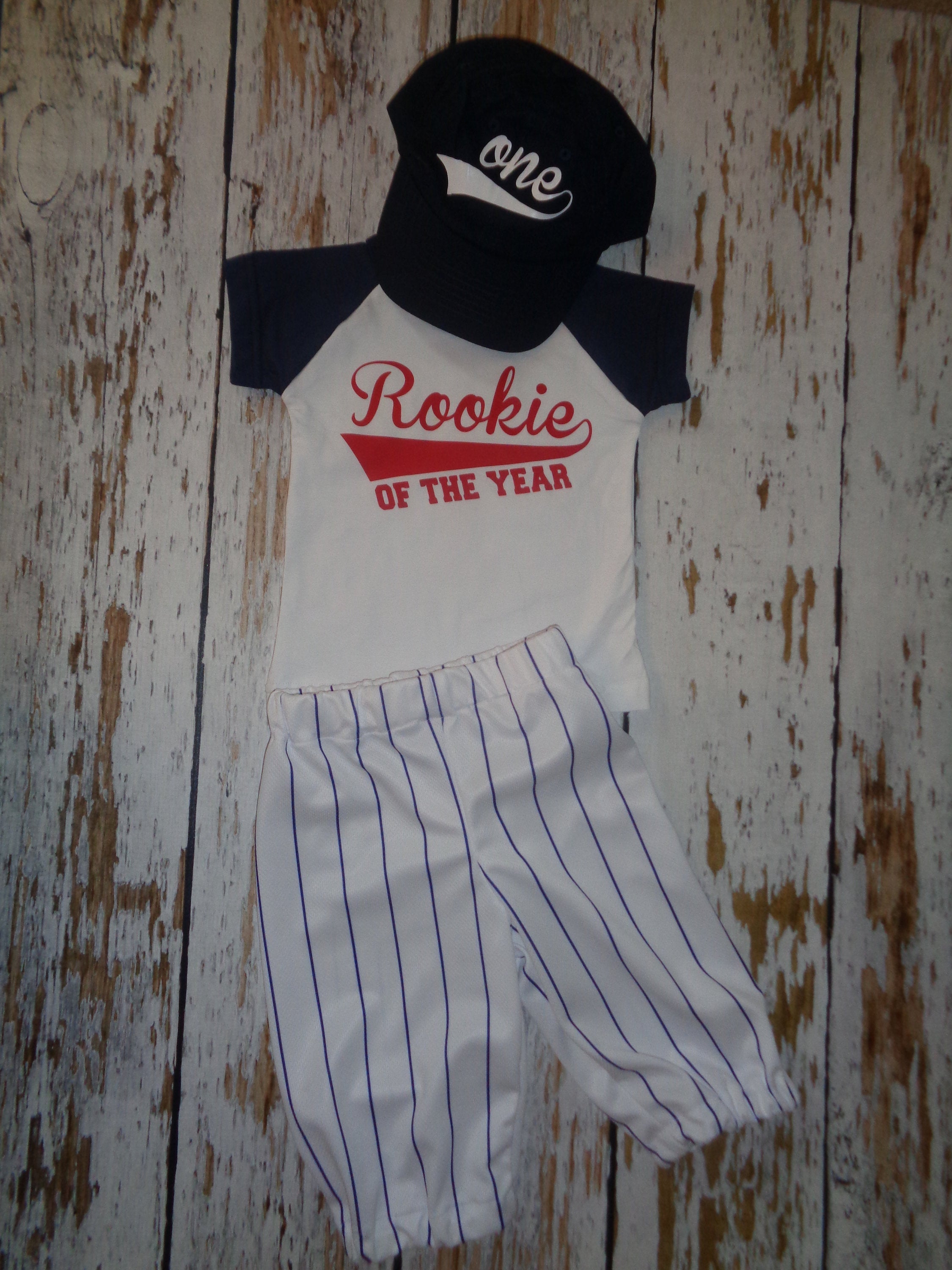 Baseball Cake smash outfit boy, SS or 3/4 sleeve Birthday outfit, Navy Pinstripes, Baseball uniform, Baseball Pants, Rookie of the Year