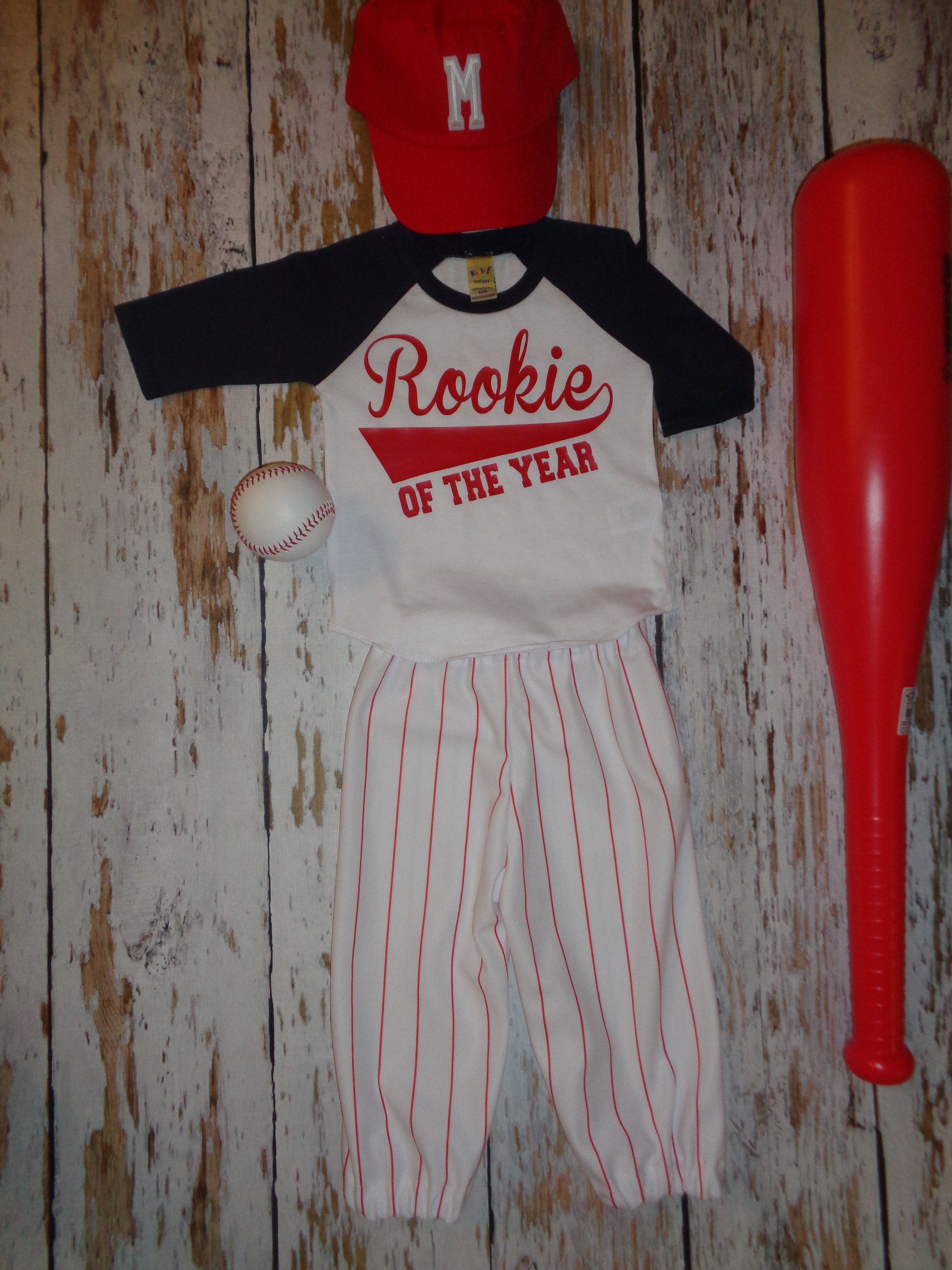 Baseball Cake smash outfit boy, SS or 3/4 sleeve Birthday outfit, Red Pinstripes, Baseball uniform, Baseball Pants, Rookie of the Year