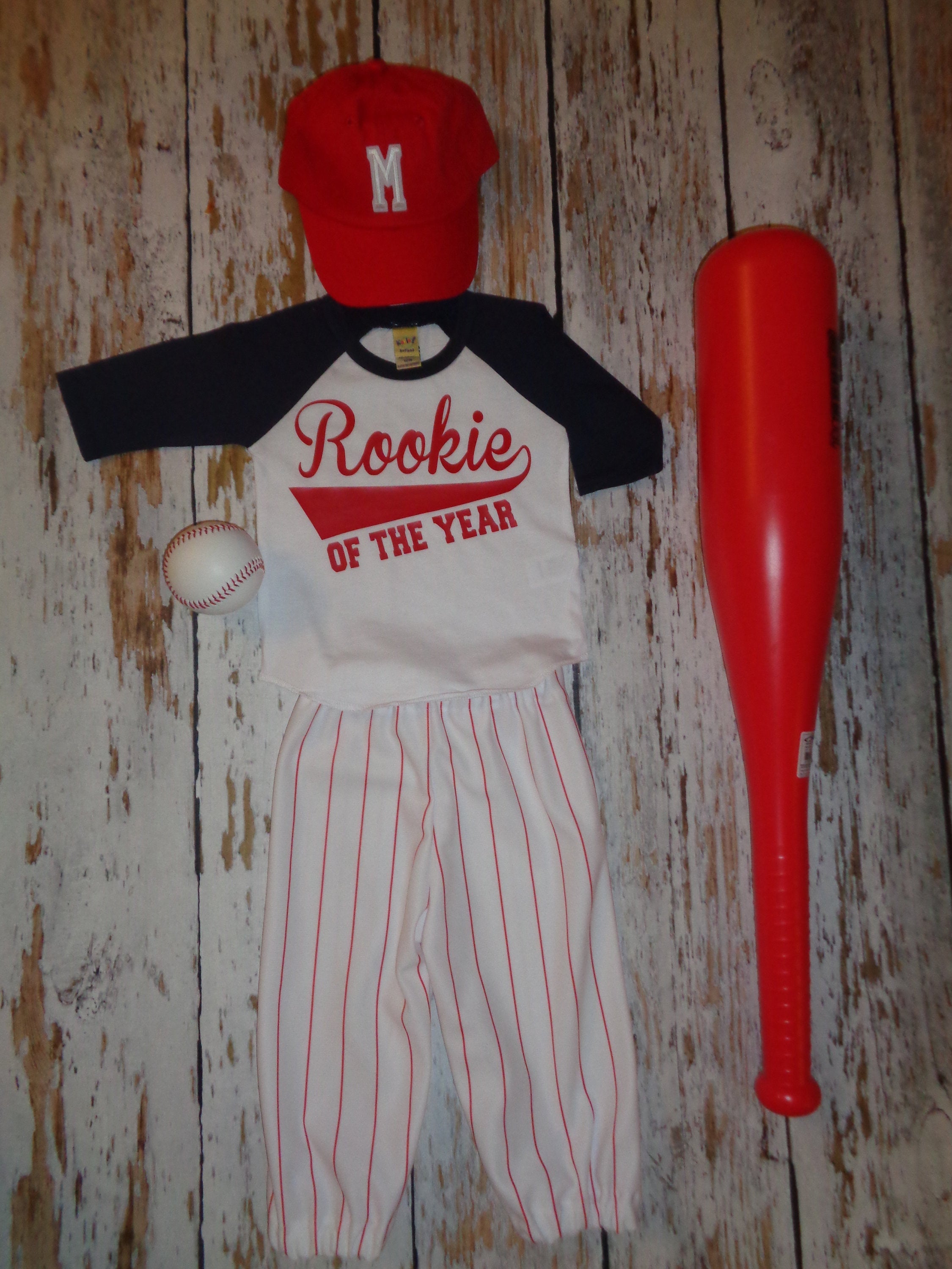 Baseball Cake smash outfit boy, SS or 3/4 sleeve Birthday outfit, Red Pinstripes, Baseball uniform, Baseball Pants, Rookie of the Year