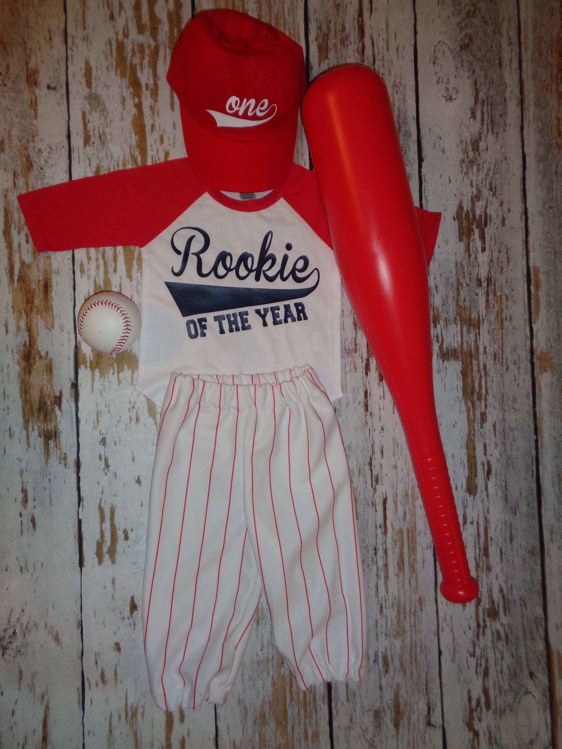 Baseball Cake smash outfit boy, SS or 3/4 sleeve Birthday outfit, Red Pinstripes, Baseball uniform, Baseball Pants, Rookie of the Year