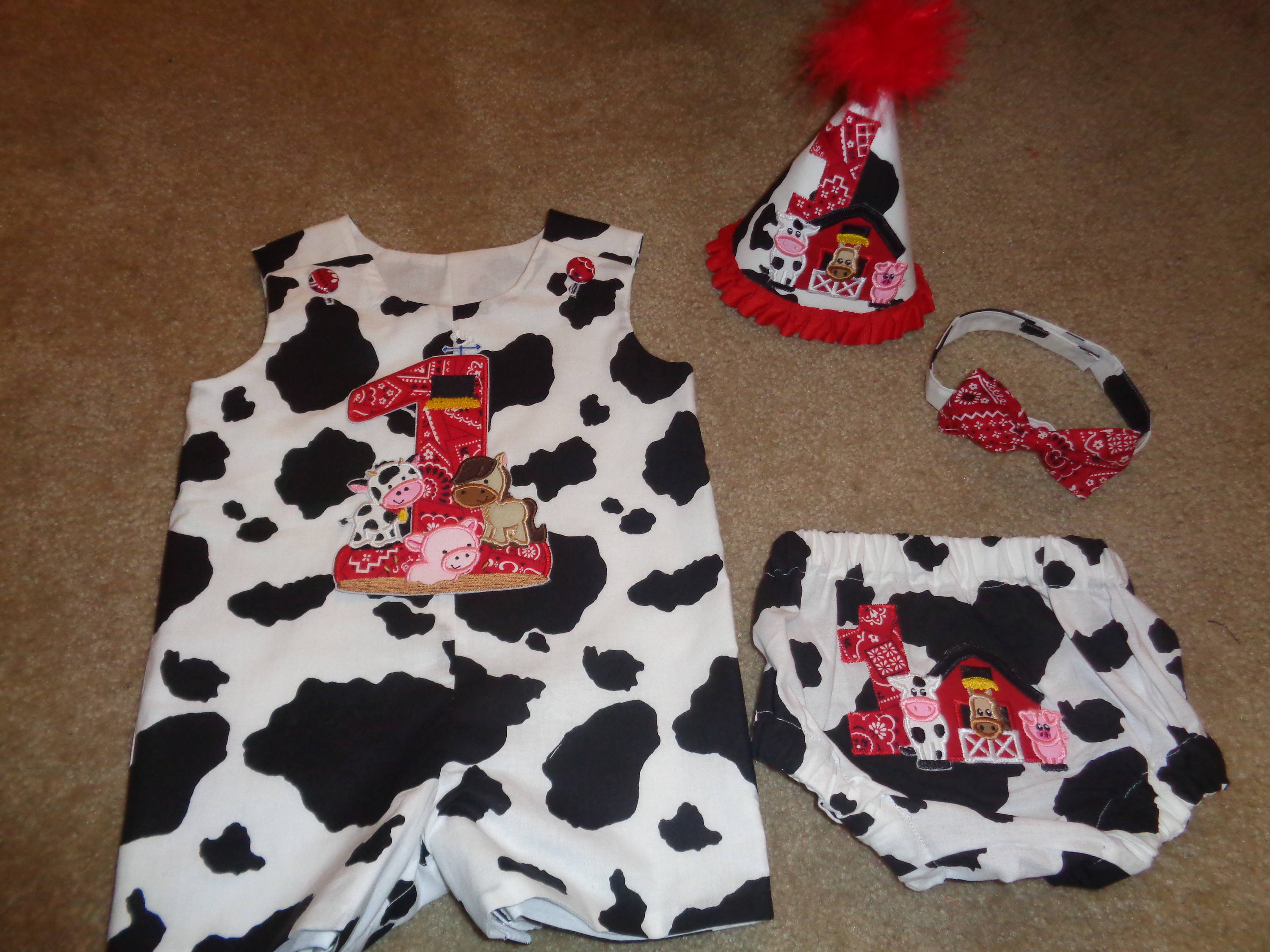 Birthday on the Farm Cake Smash Bloomers, Tie, Birthday Hat and Jon Jon Deluxe Set-Farm First Birthday-Petting Zoo Party-Farm Birthday Boy