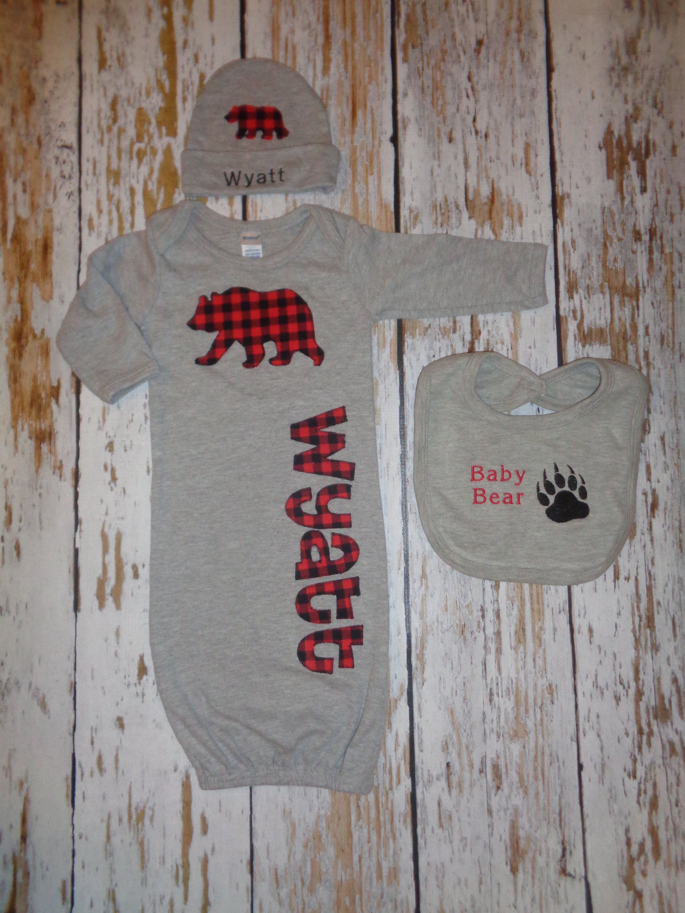 Personalized Newborn Boy Buffalo Plaid, Infant sleeper, Going home outfit Boy, Bring home outfit, Baby name gown, Newborn Boy Outfit