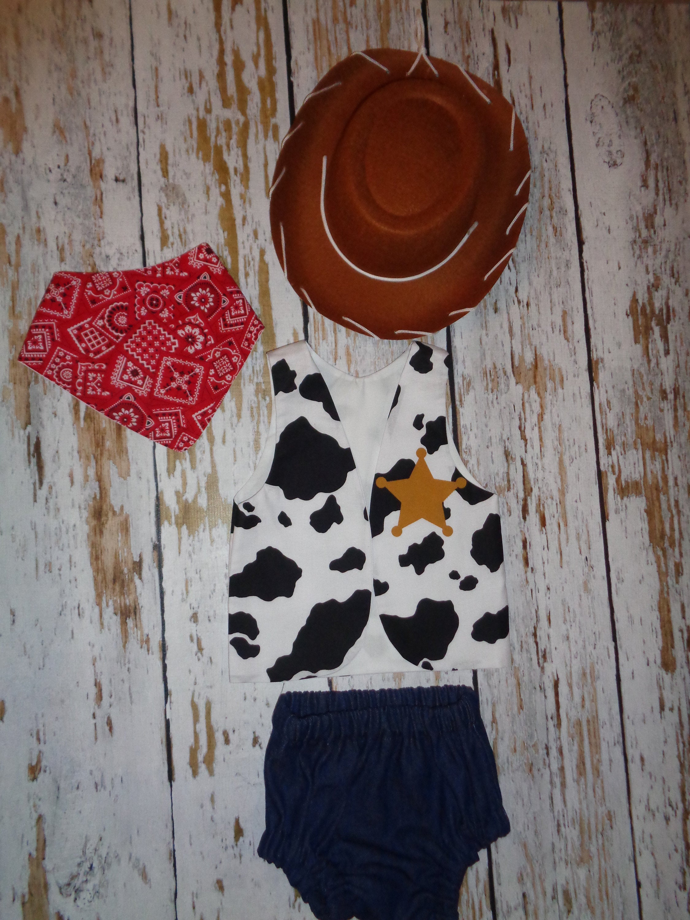 Cowboy Sheriff Smash Bloomers, Bandana Bib ,Vest and Cowboy Hat-Cowboy Birthday-Woody Diaper Cover-Toy themed Cake smash-Woody, Bloomers
