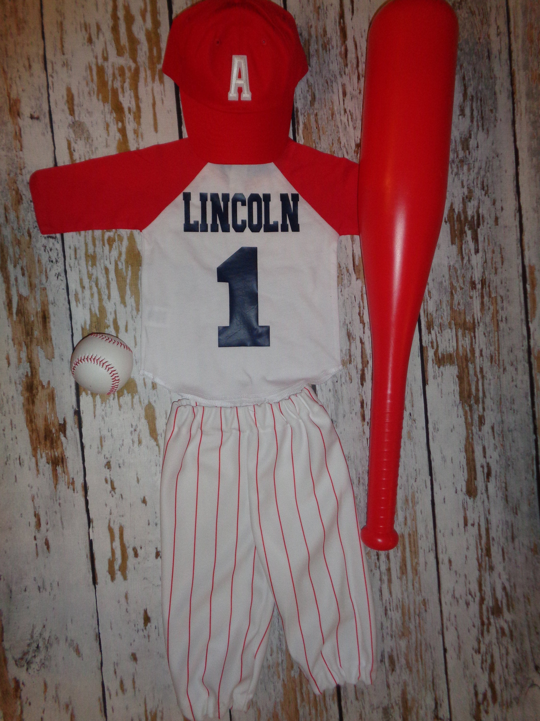Boys Baseball Uniform 1st Birthday Red Pinstripe Pants & 