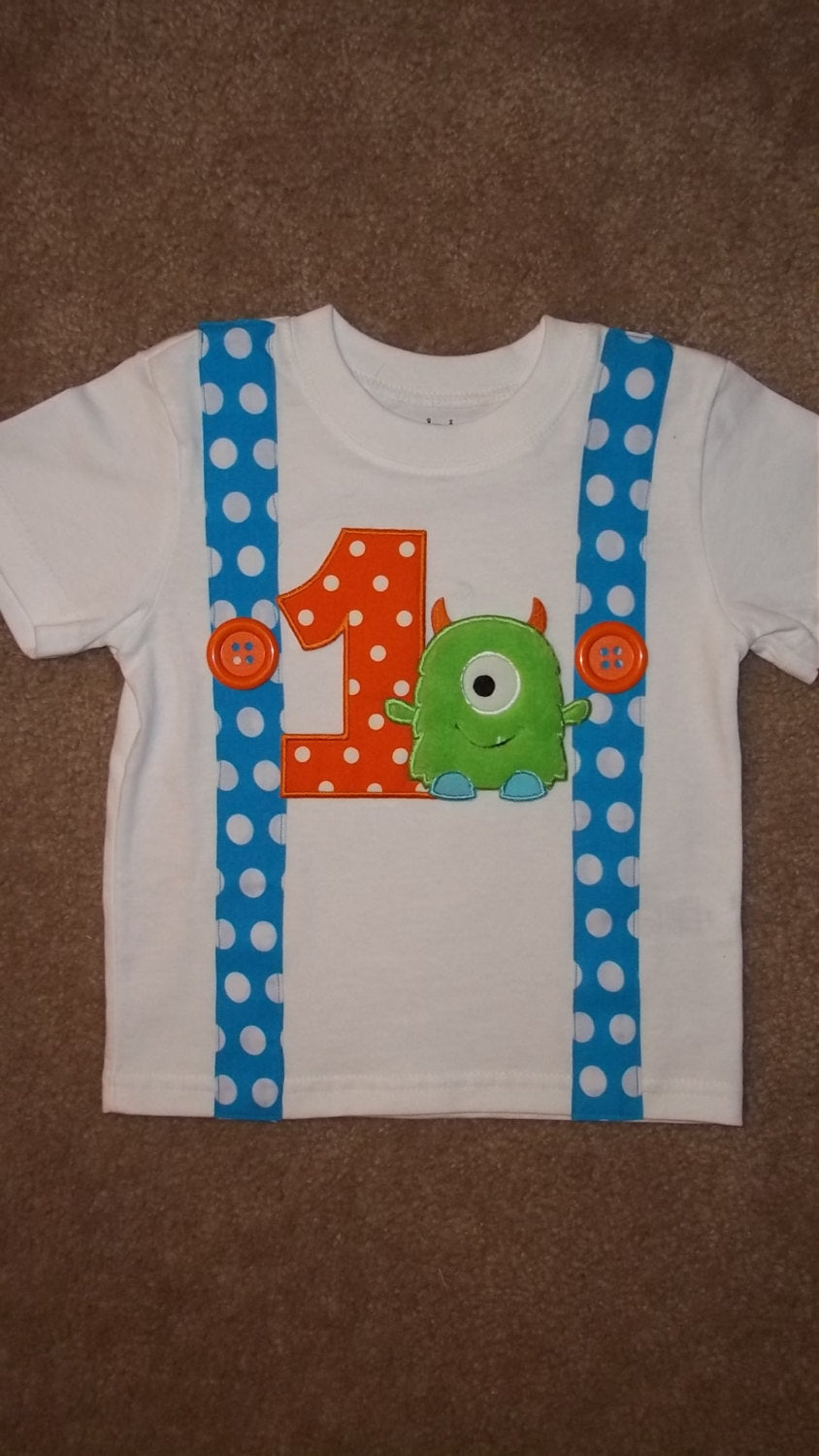 Monster  Birthday Suspender Shirt, Monster Birthday, Boys Monster Shirt, 1st Birthday, Little Monster Birthday, Personalized Monster shirt